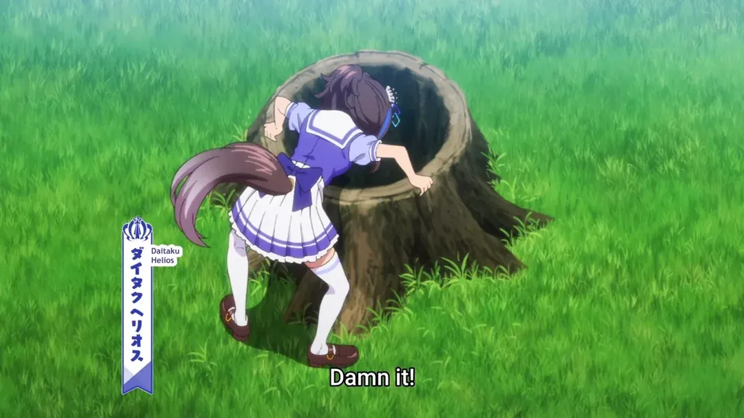 Daitaku Helios leaning into the old tree stump, shouting into it