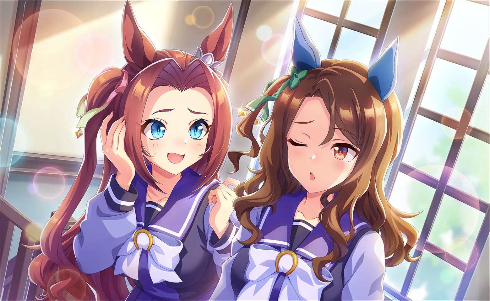 Kawakami Princess and King Halo in school uniform, talking