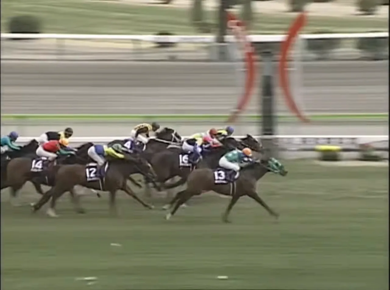 Race footage of the 2000 Takamatsunomiya Kinen, King Halo in the green hood