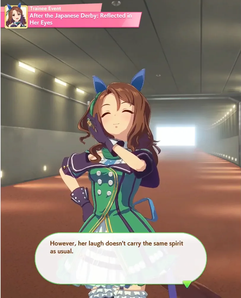 King Halo laughing with her eyes closed, the narration noting the laugh lacks its usual spirit